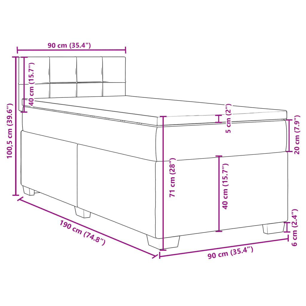 Boxspringbett mit Matratze Schwarz 90x190 cm Samt