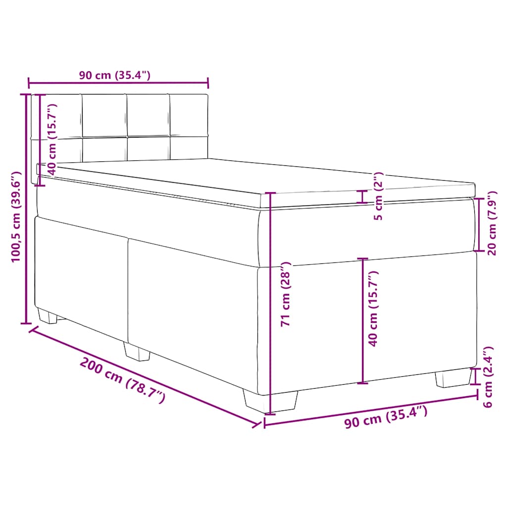 Boxspringbett mit Matratze Dunkelblau 90x200 cm Samt