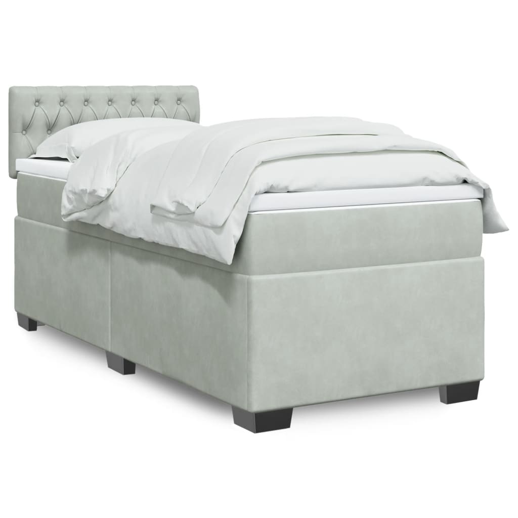 Boxspringbett mit Matratze Hellgrau 100x200 cm Samt