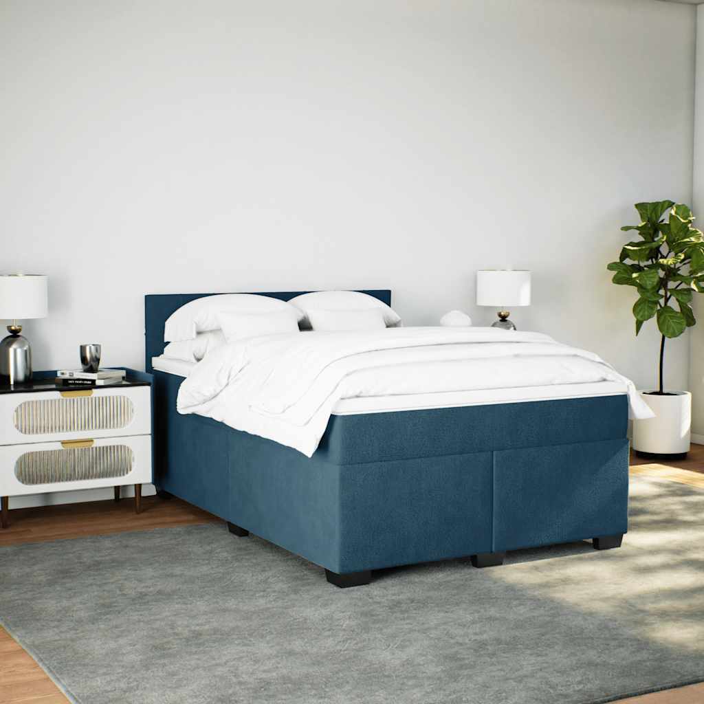 Boxspringbett mit Matratze Blau 160x200 cm Samt