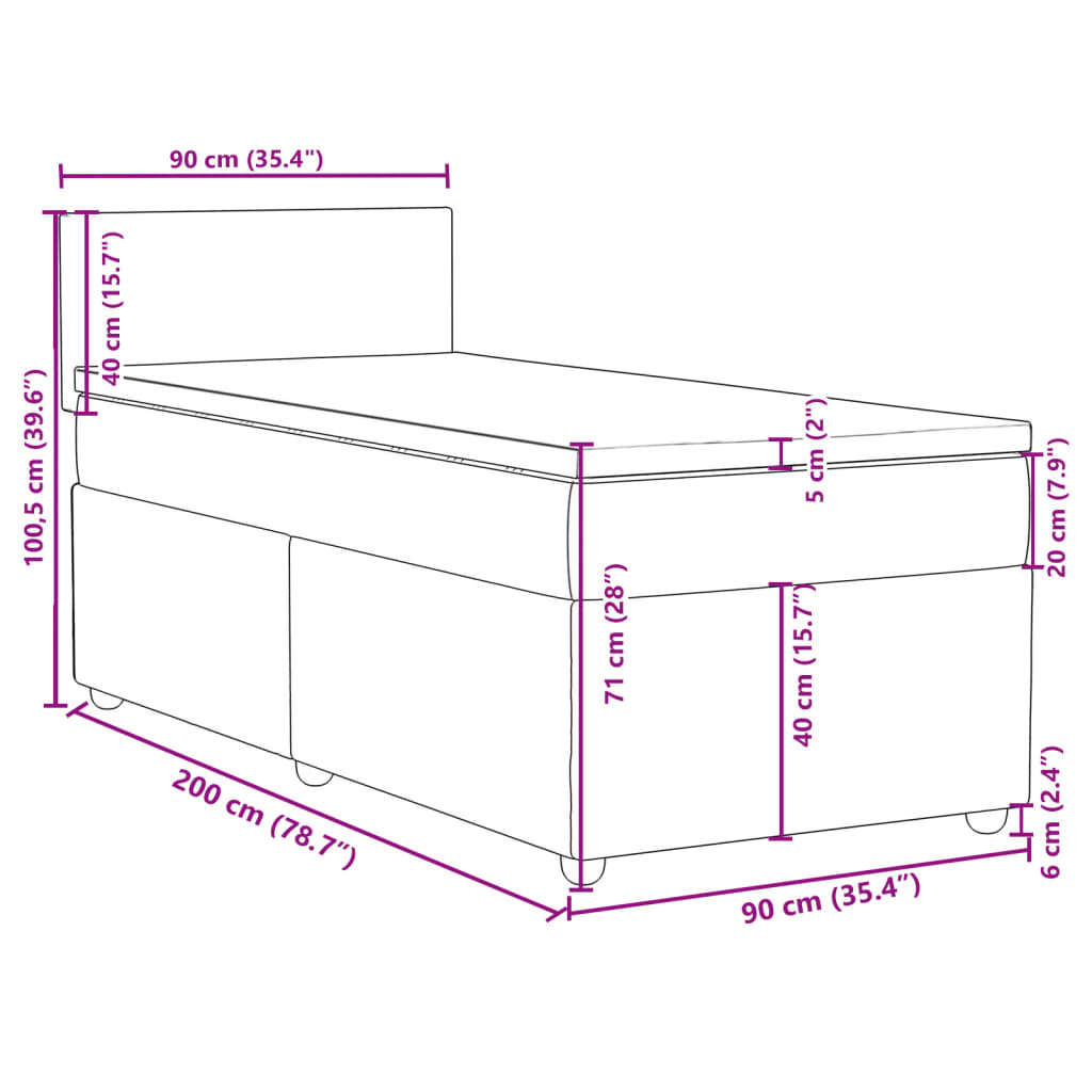 Boxspringbett mit Matratze Schwarz 90x200 cm Stoff