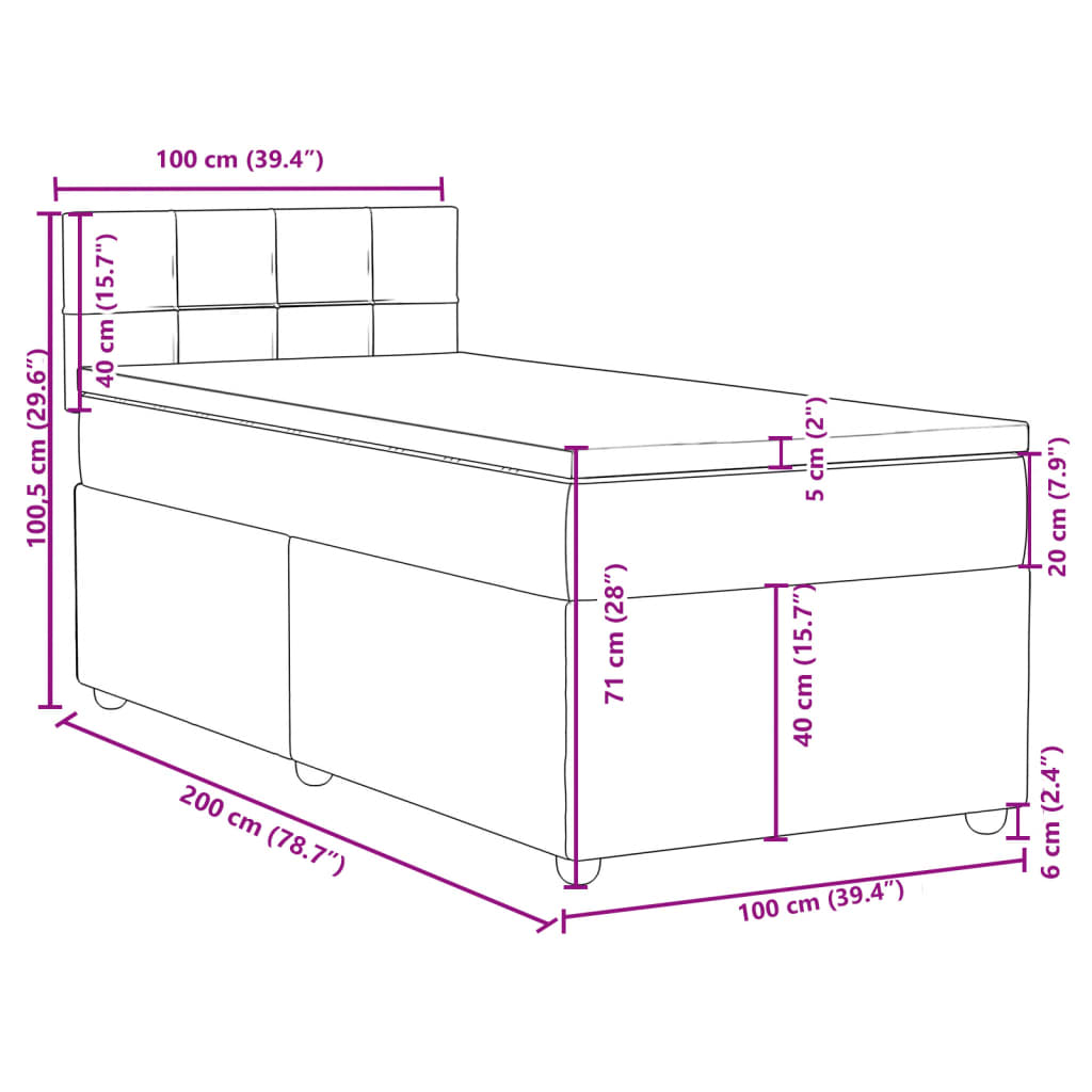 Boxspringbett mit Matratze Dunkelgrau 100x200 cm Stoff