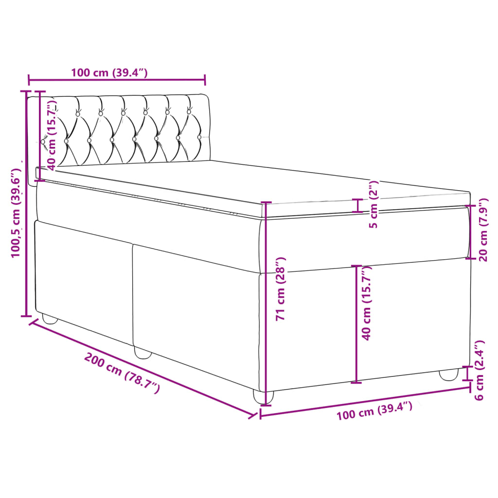 Boxspringbett mit Matratze Dunkelgrau 100x200 cm Stoff