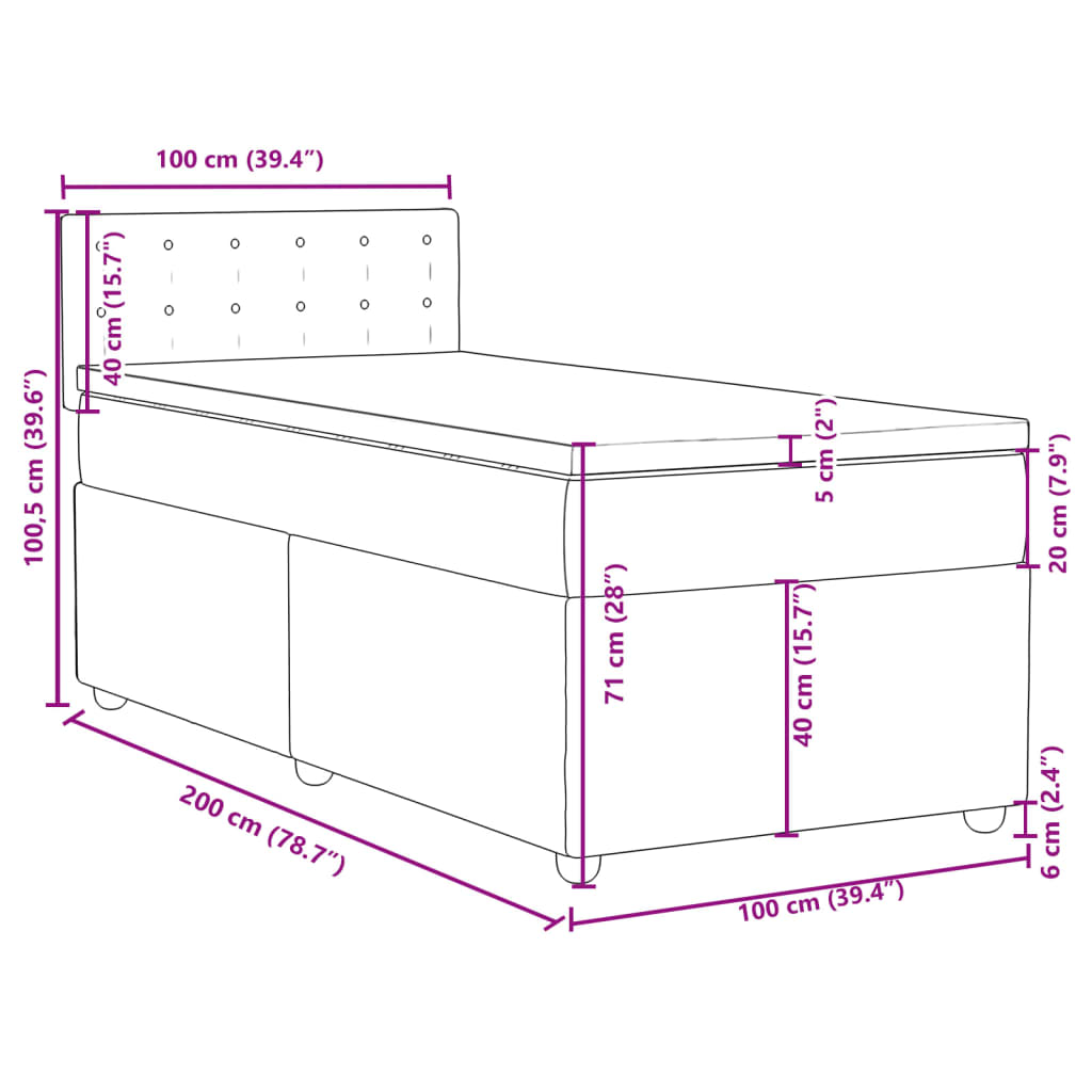 Boxspringbett mit Matratze Dunkelgrau 100x200 cm Stoff