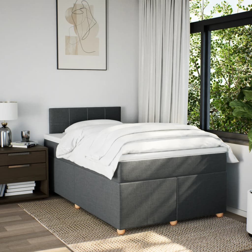 Box spring bed with mattress dark grey 120x200 cm fabric