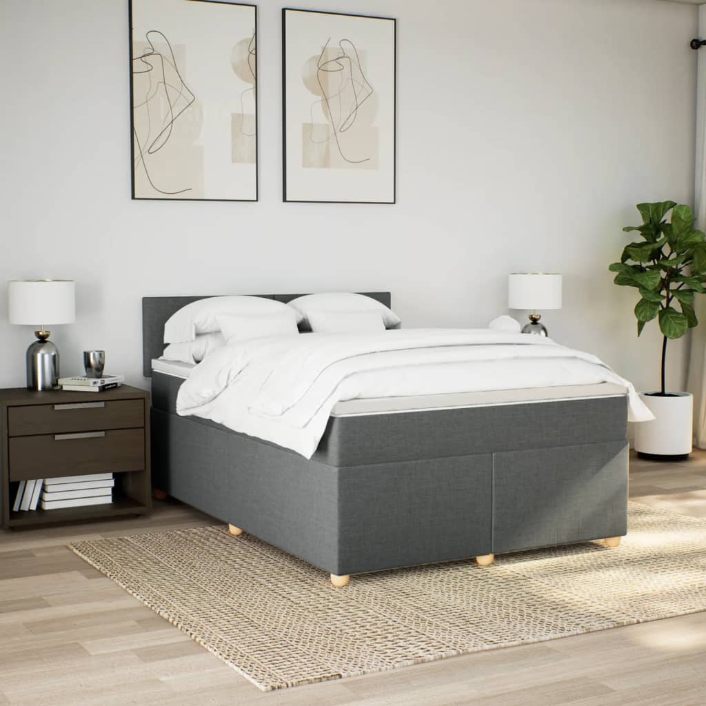 Boxspringbett mit Matratze Dunkelgrau 140x190 cm Stoff