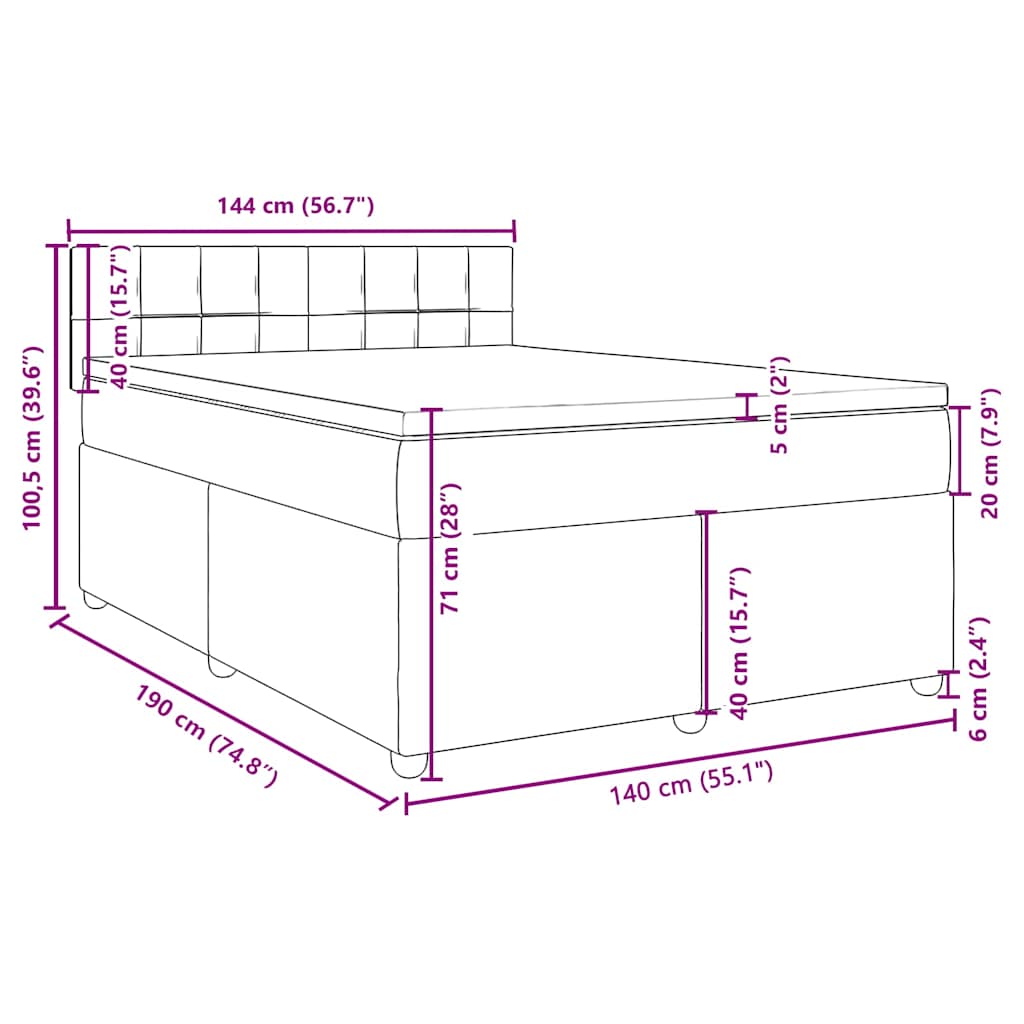 Boxspringbett mit Matratze Schwarz 140x190 cm Stoff