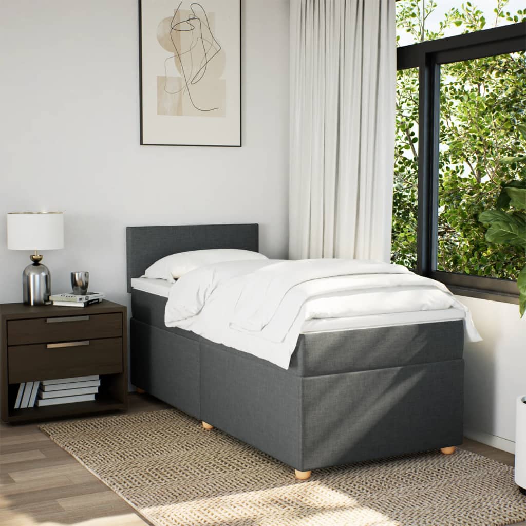Boxspringbett mit Matratze Dunkelgrau Einzelbett Stoff