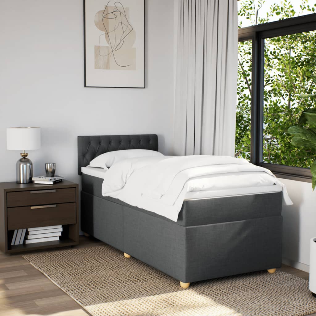 Boxspringbett mit Matratze Dunkelgrau Einzelbett Stoff