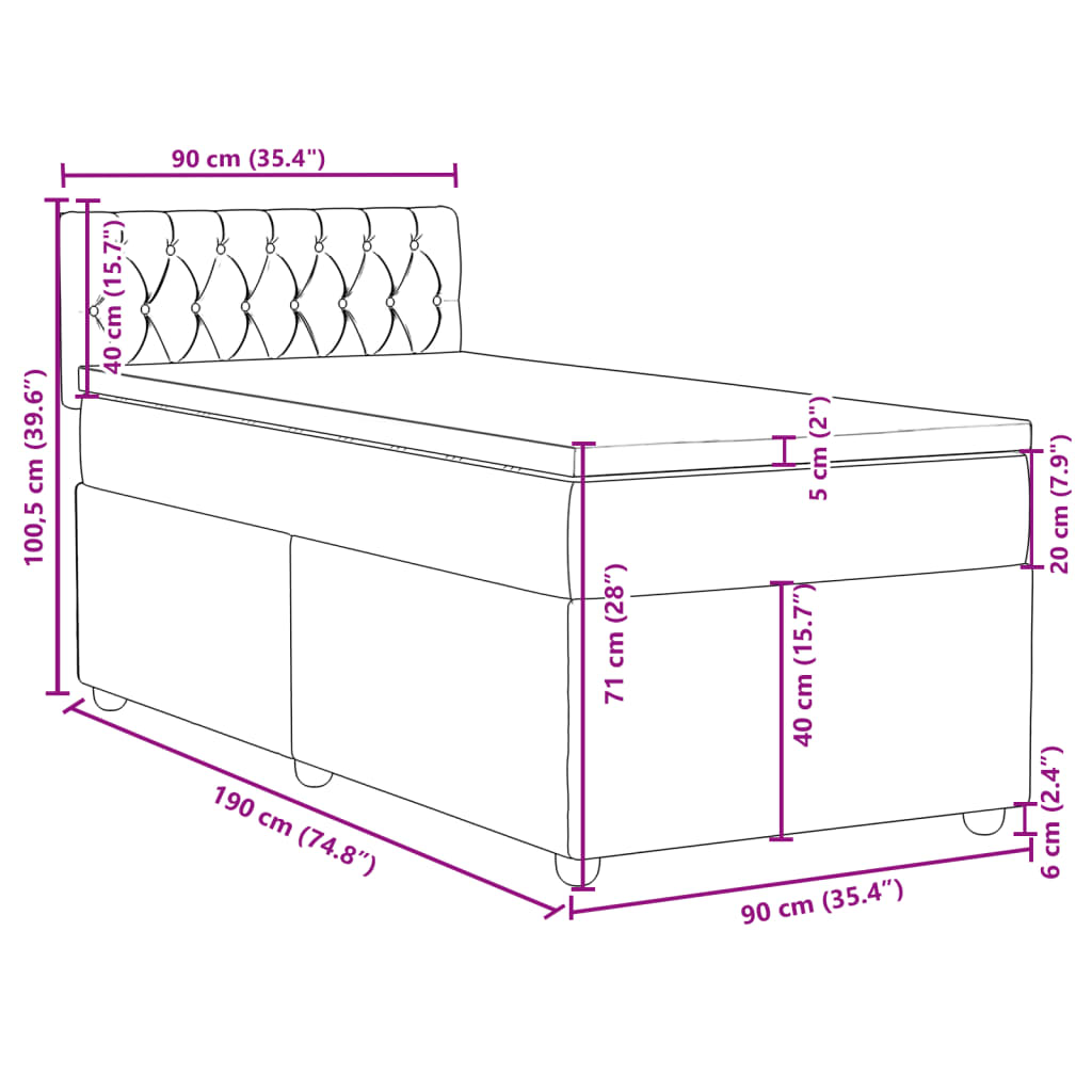 Boxspringbett mit Matratze Schwarz Einzelbett Stoff