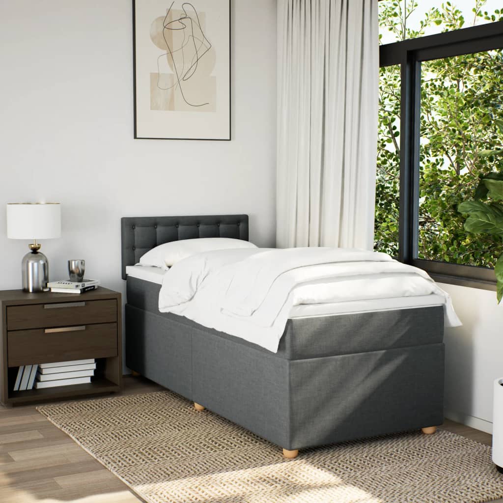 Boxspringbett mit Matratze Dunkelgrau Einzelbett Stoff