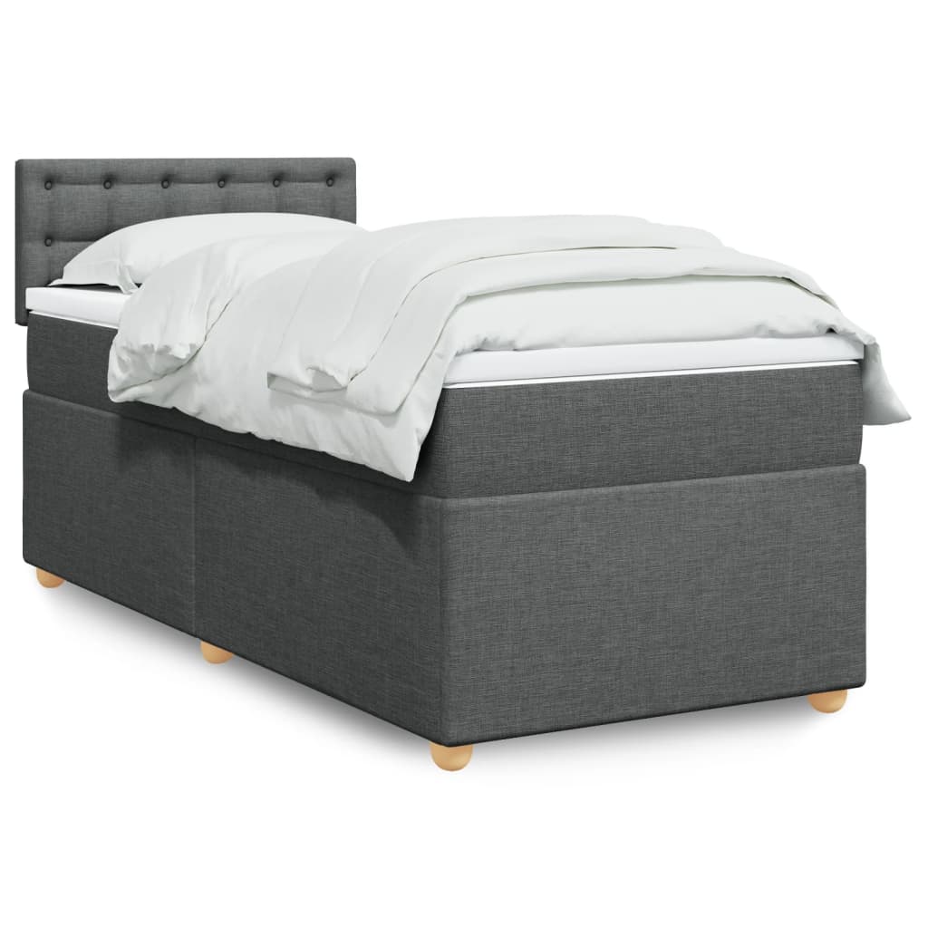 Boxspringbett mit Matratze Dunkelgrau Einzelbett Stoff