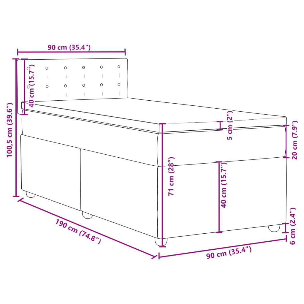 Boxspringbett mit Matratze Schwarz Einzelbett Stoff