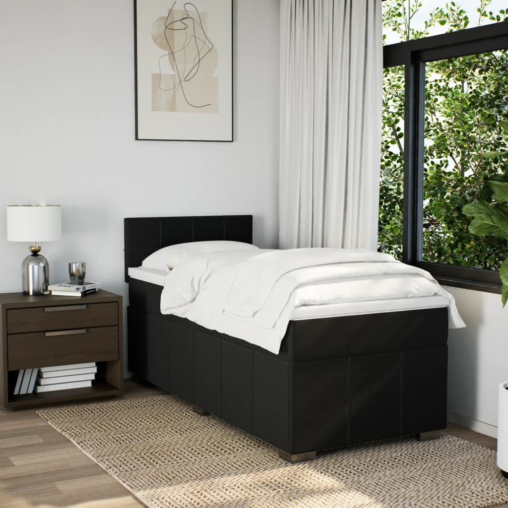 Lit à sommier tapissier avec matelas tissu noir 80x200 cm