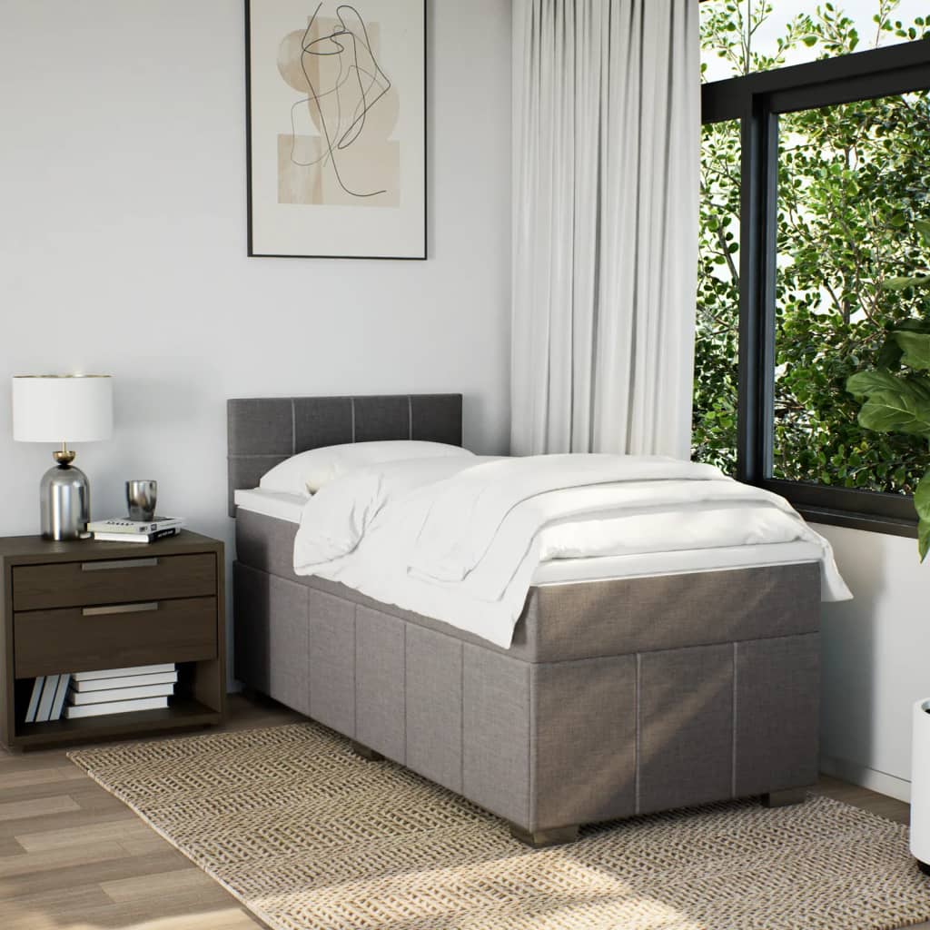 Lit sommier tapissier avec matelas tissu taupe 90x200 cm