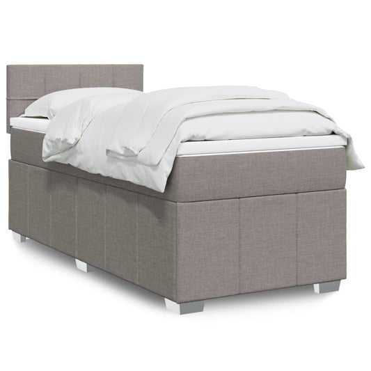 Lit sommier tapissier avec matelas tissu taupe 90x200 cm