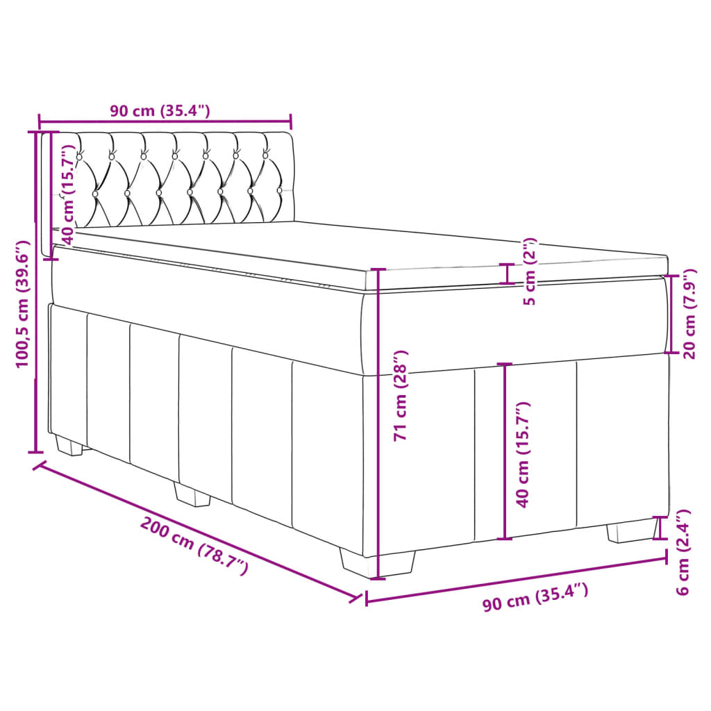Boxspringbett mit Matratze Schwarz 90x200 cm Stoff