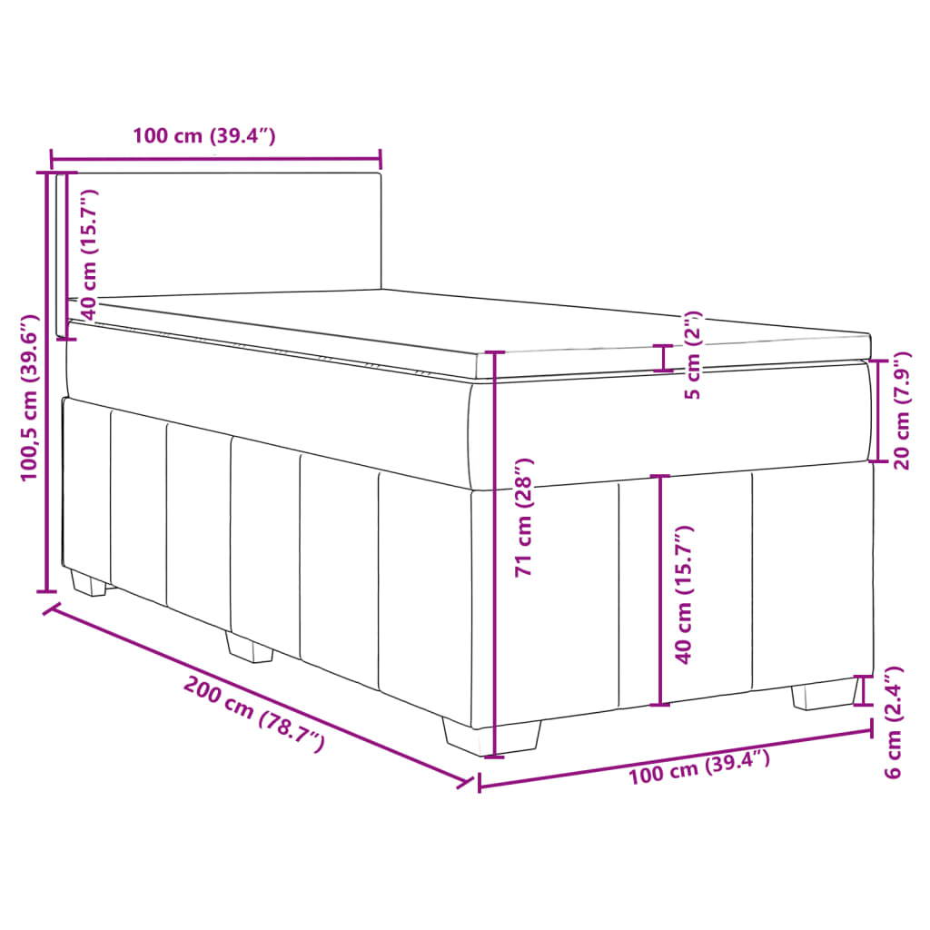 Boxspringbett mit Matratze Dunkelgrau 100x200 cm Stoff
