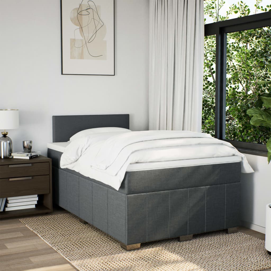 Box spring bed with mattress dark grey 120x200 cm fabric