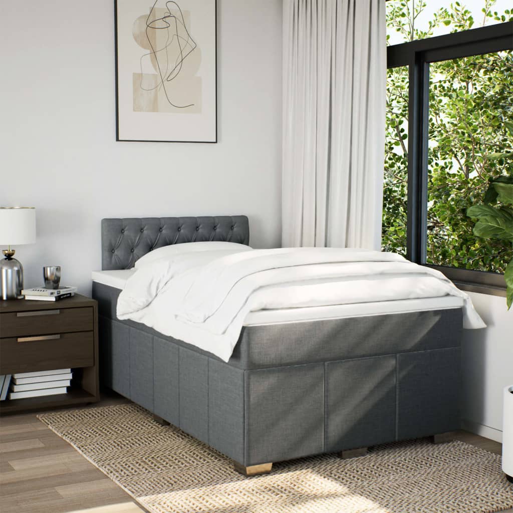 Box spring bed with mattress dark grey 120x200 cm fabric