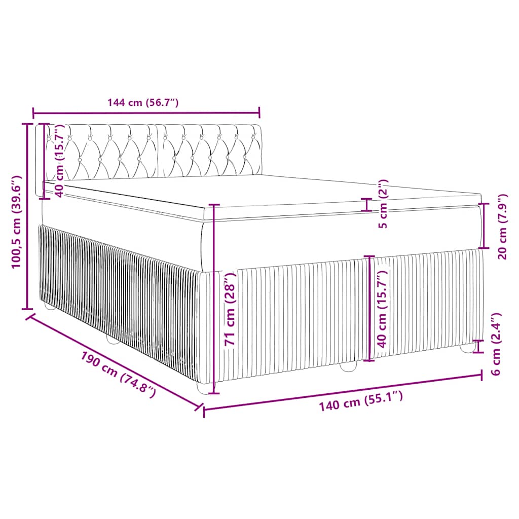 Boxspringbett mit Matratze Blau 140x190 cm Stoff