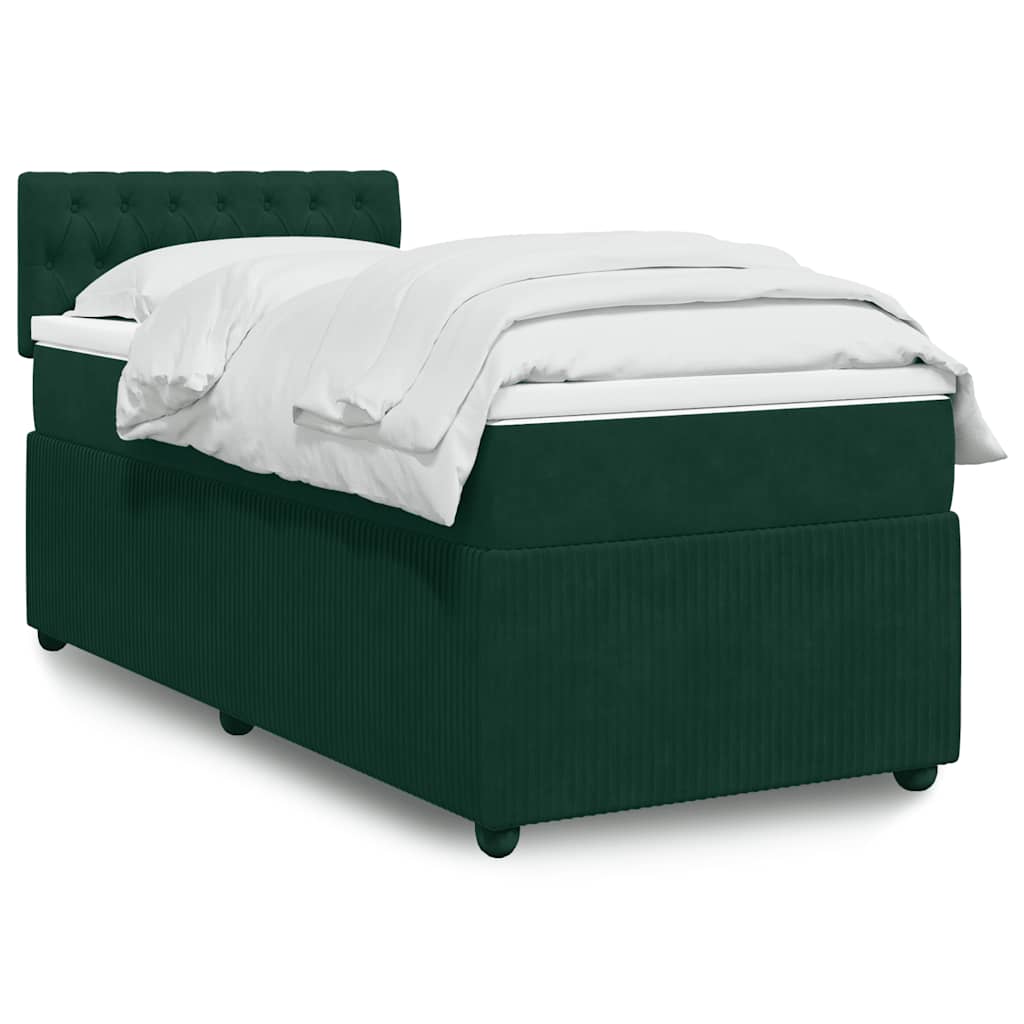 Boxspringbett mit Matratze Dunkelgrün 90x190 cm Samt