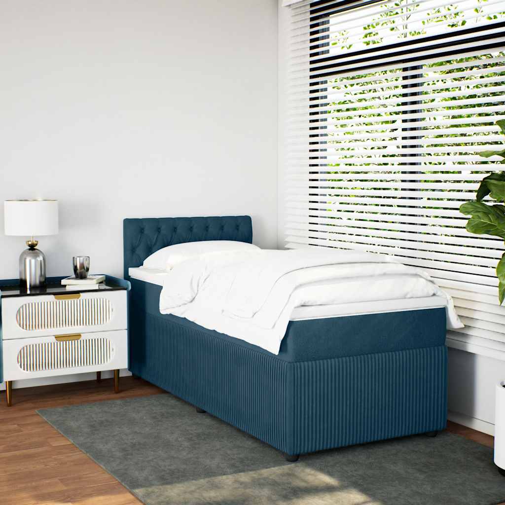 Boxspringbett mit Matratze Blau 90x190 cm Samt