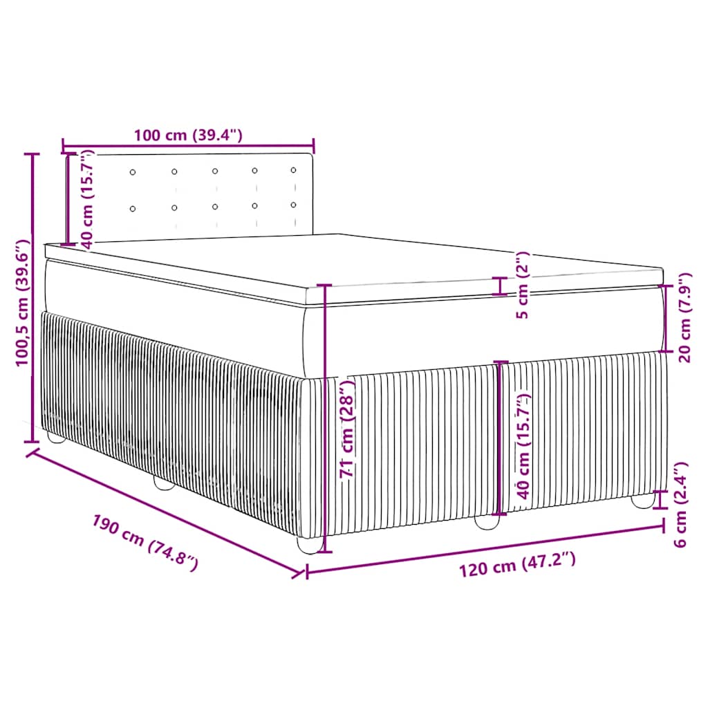 Boxspringbett mit Matratze Hellgrau 120x190 cm Samt