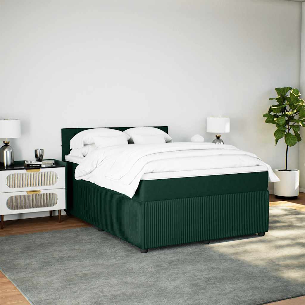 Boxspringbett mit Matratze Dunkelgrün 140x200 cm Samt