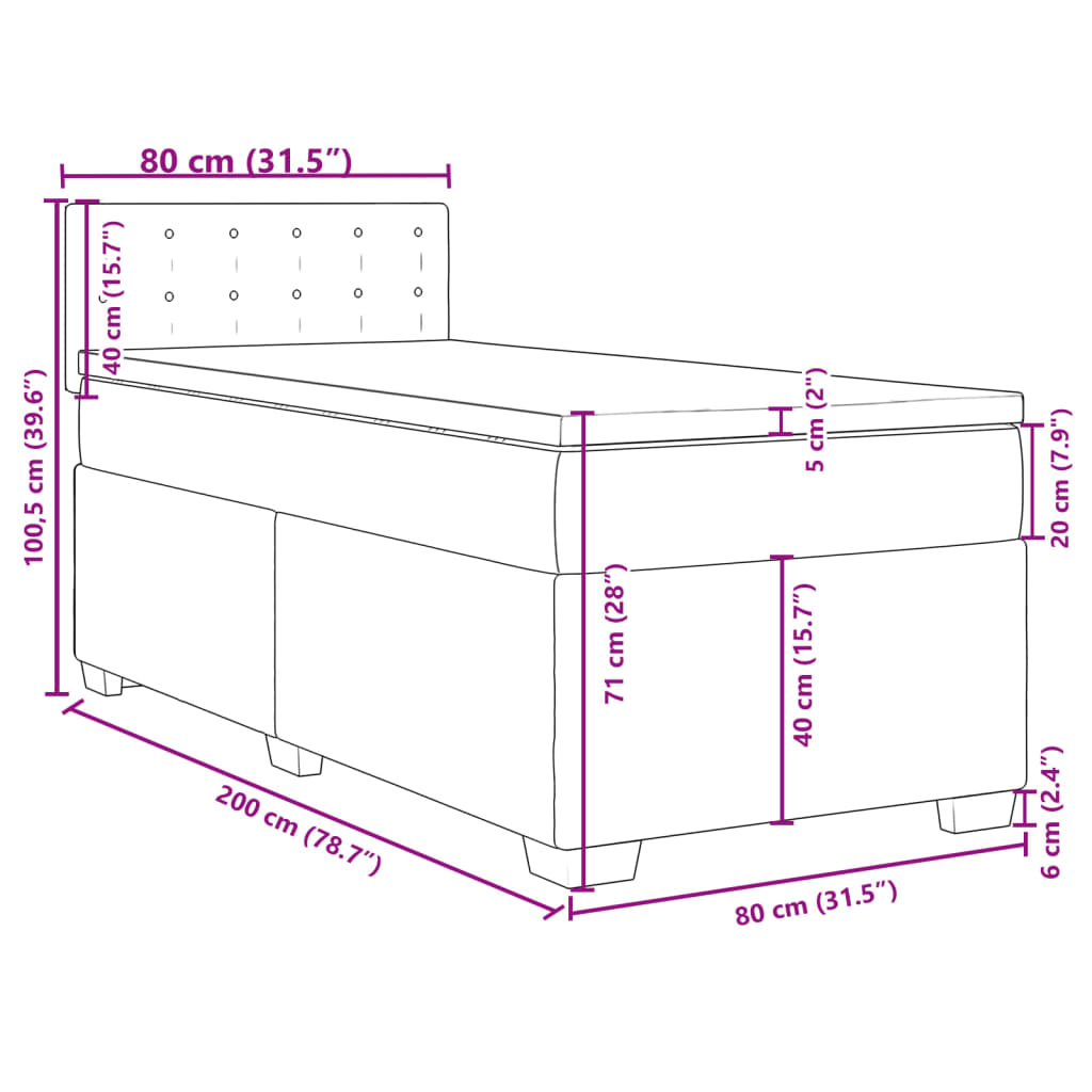 Boxspringbett mit Matratze Dunkelgrau 80x200 cm Stoff