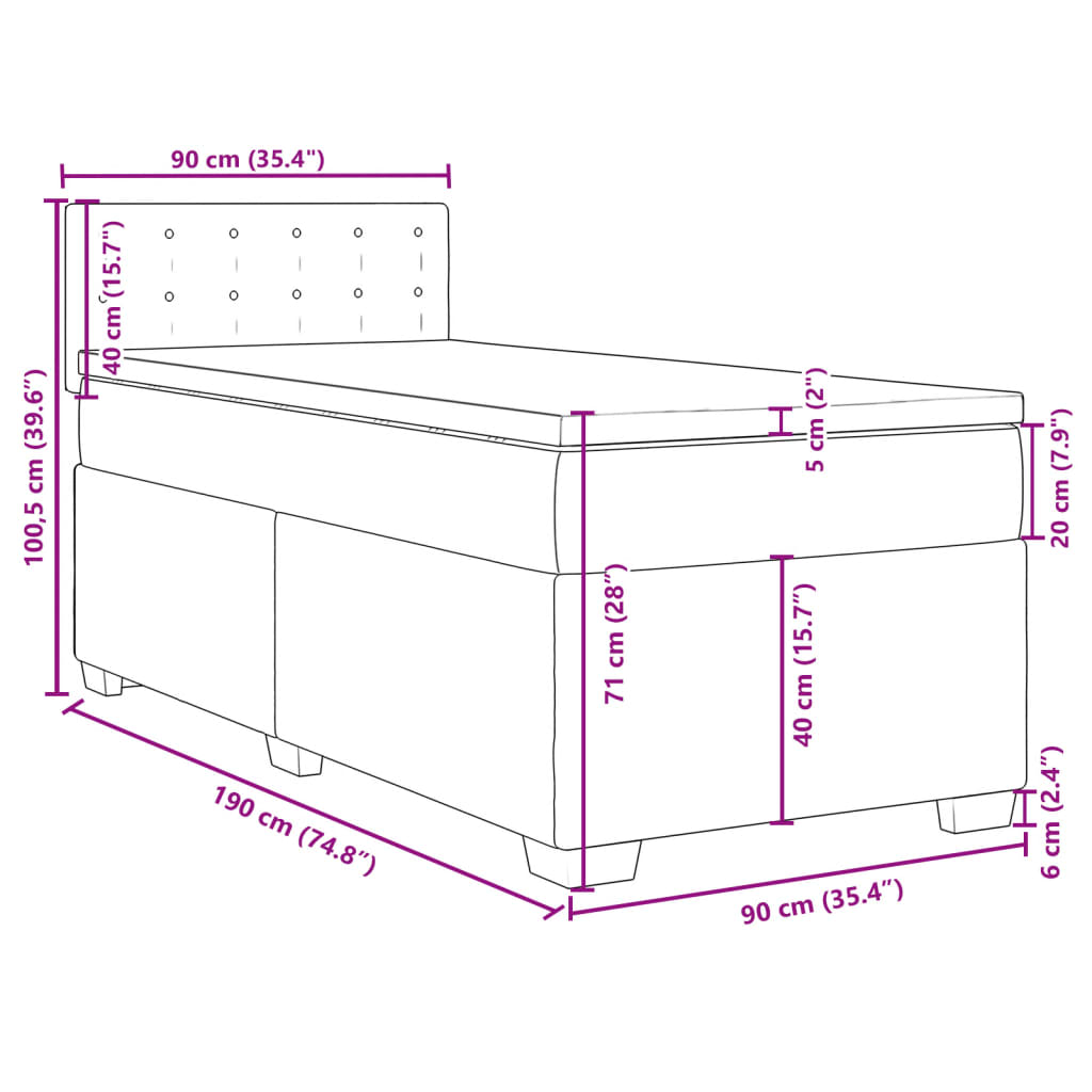 Boxspringbett mit Matratze Schwarz 90x200 cm Stoff