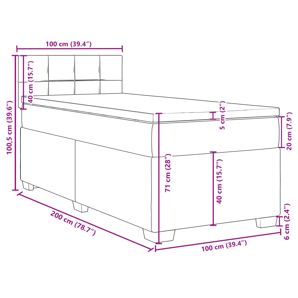 Boxspringbett mit Matratze Schwarz 100x200 cm Stoff