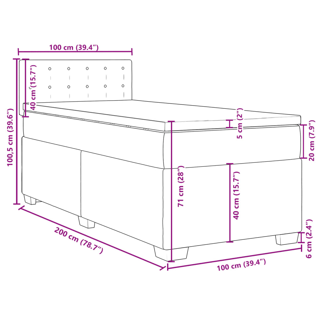 Boxspringbett mit Matratze Schwarz 100x200 cm Stoff