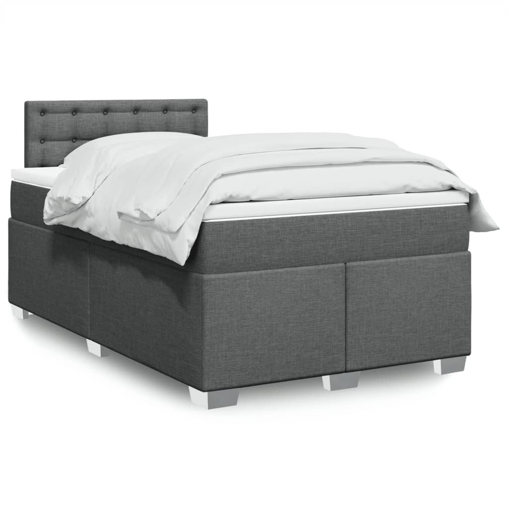 Lit à sommier tapissier avec matelas en tissu gris foncé 120x190 cm