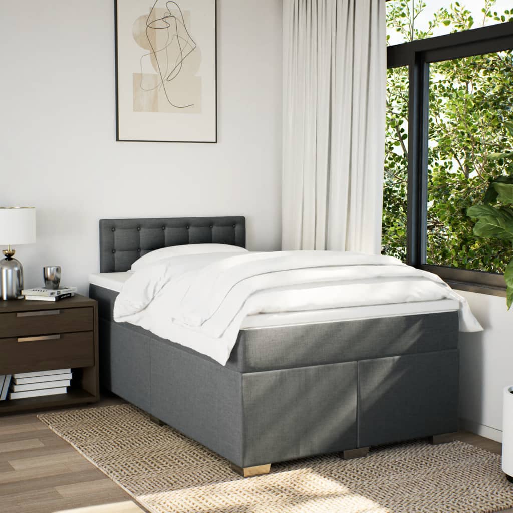 Box spring bed with mattress dark grey 120x200 cm fabric