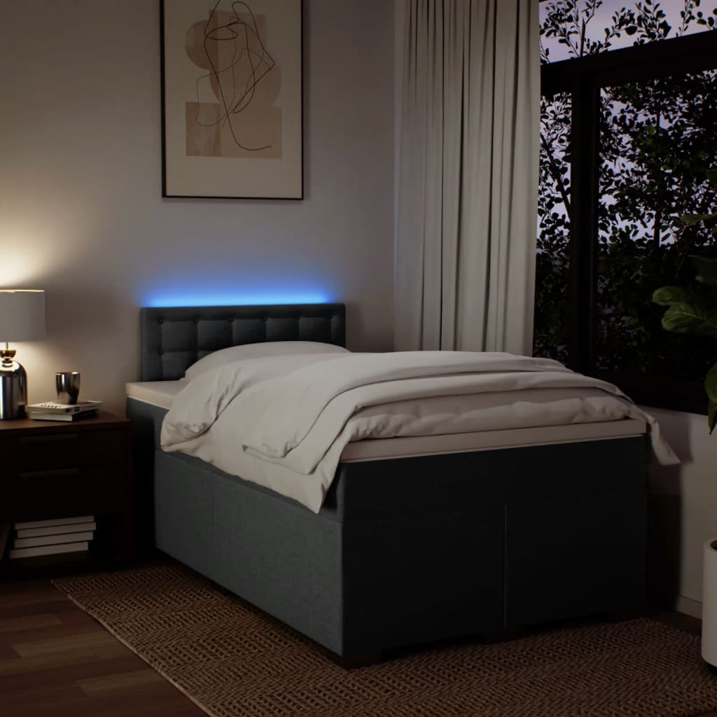 Box spring bed with mattress dark grey 120x200 cm fabric