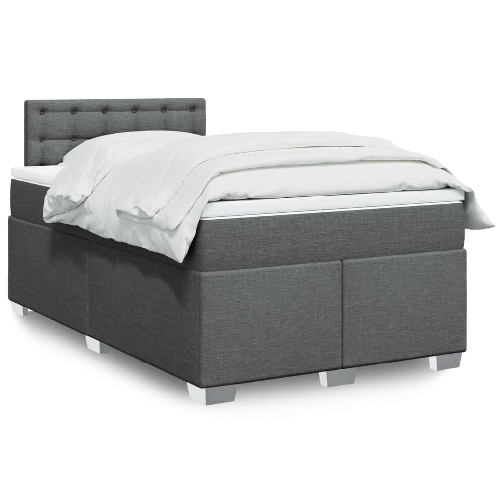 Box spring bed with mattress dark grey 120x200 cm fabric