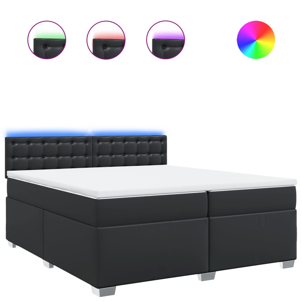 Lit à sommier tapissier avec matelas noir 200x200 cm en similicuir