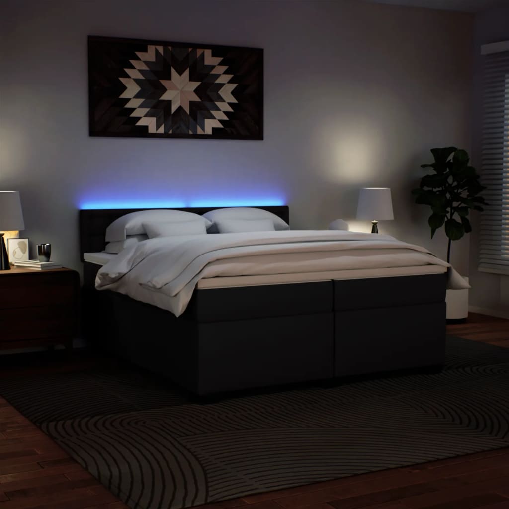 Lit à sommier tapissier avec matelas noir 200x200 cm en similicuir