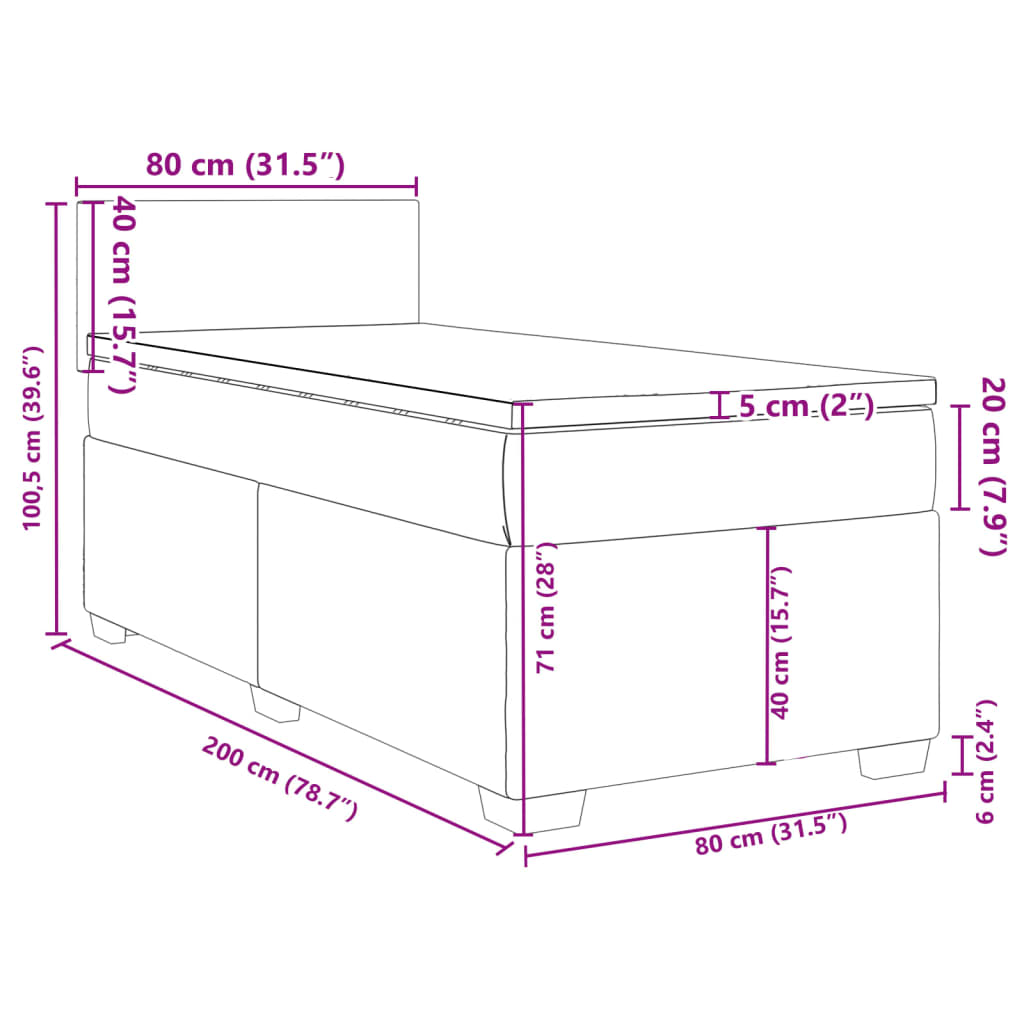 Boxspringbett mit Matratze Dunkelgrau 80x200 cm Samt