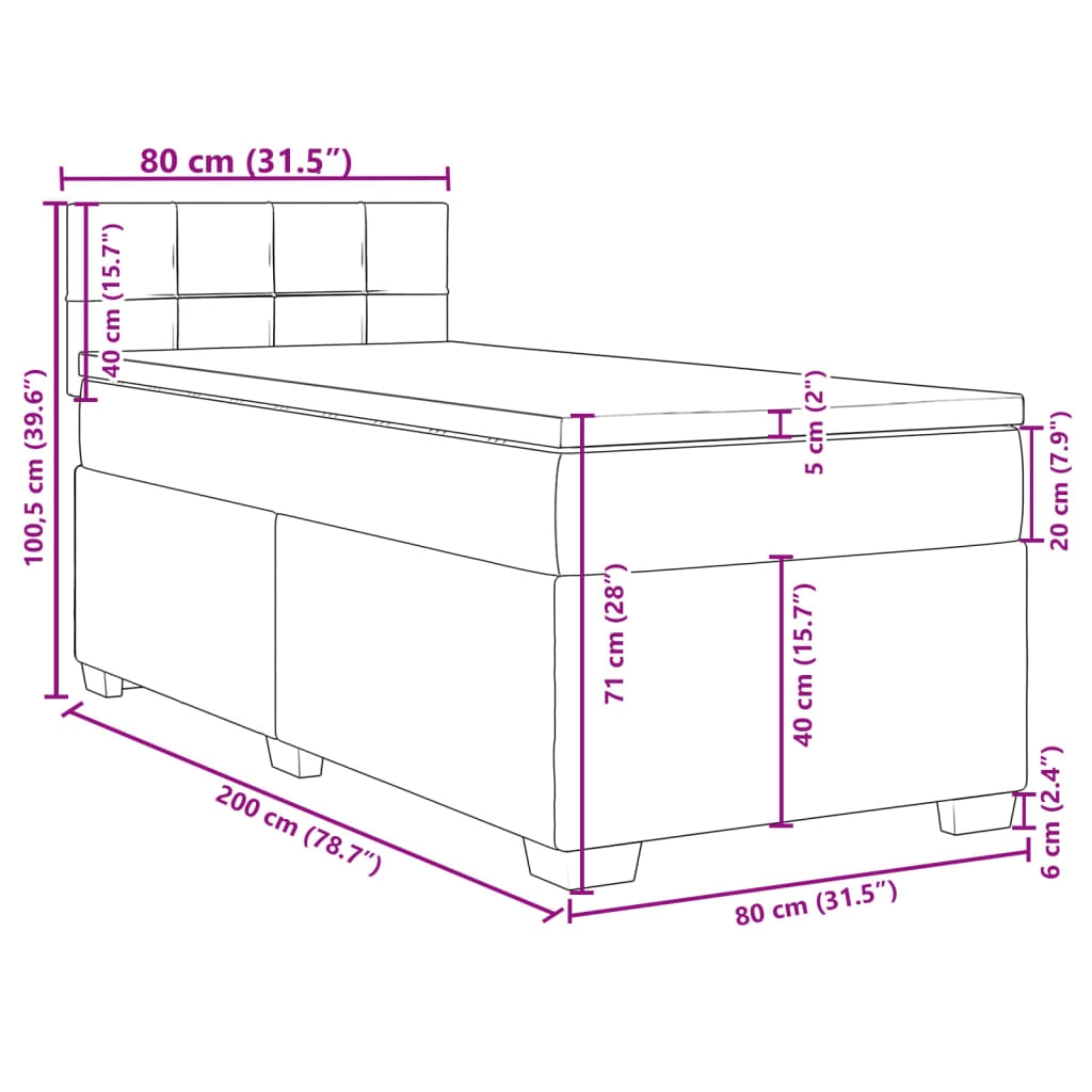 Boxspringbett mit Matratze Dunkelgrau 80x200 cm Samt
