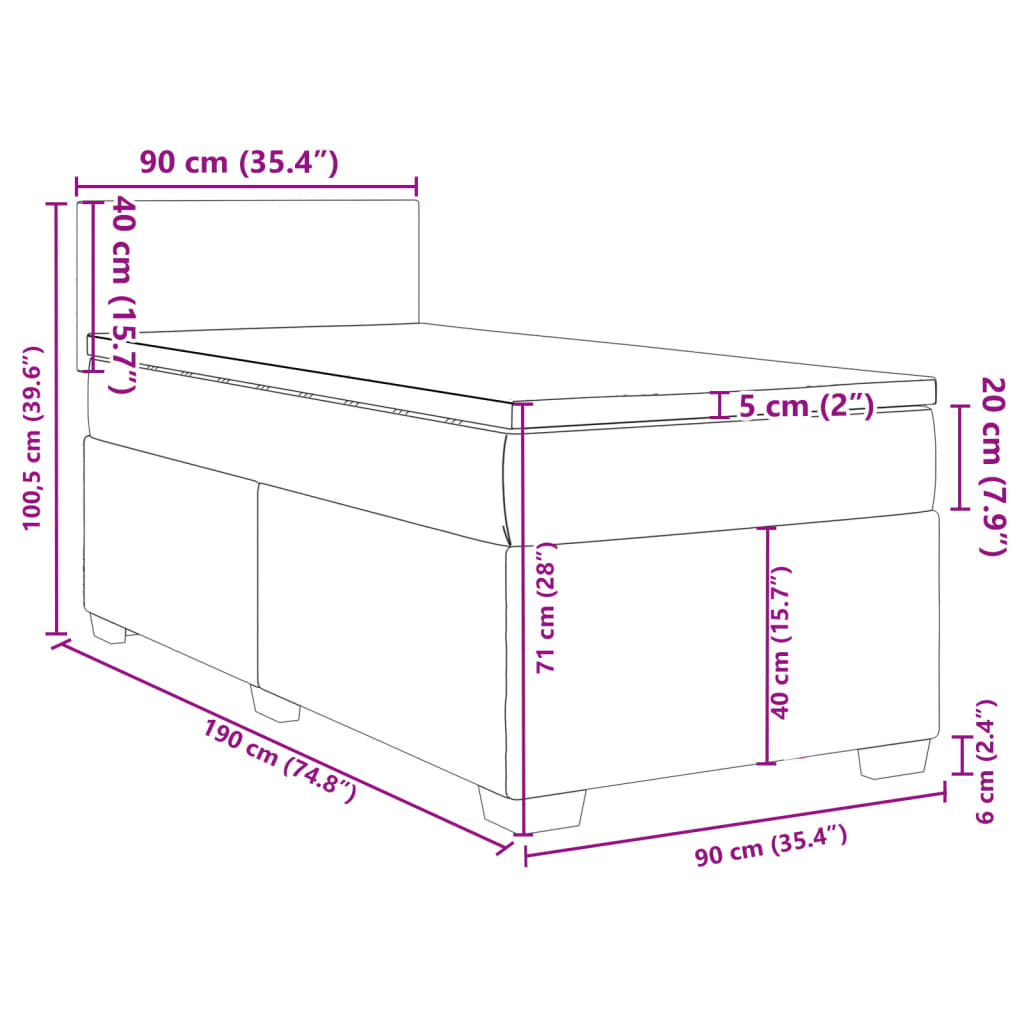 Boxspringbett mit Matratze Dunkelgrau 90x190 cm Samt
