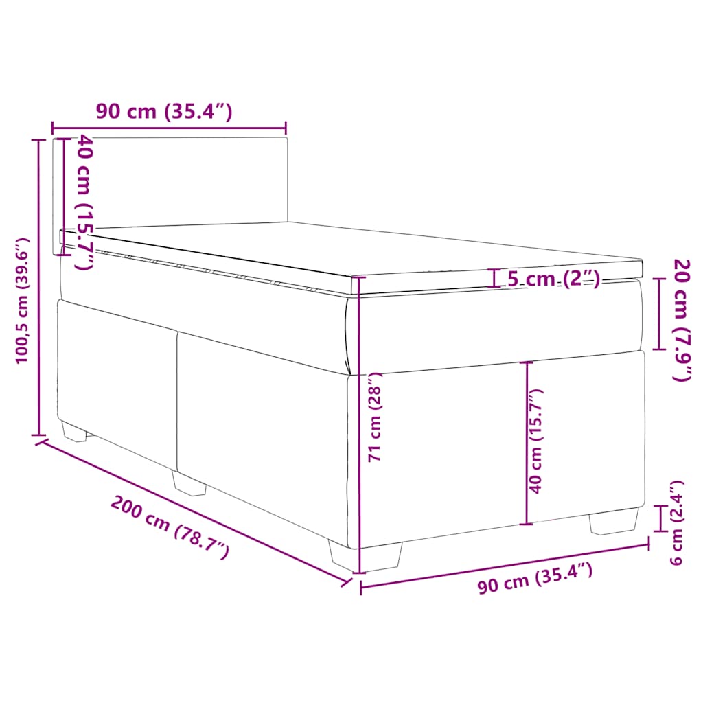 Boxspringbett mit Matratze Blau 90x200 cm Samt