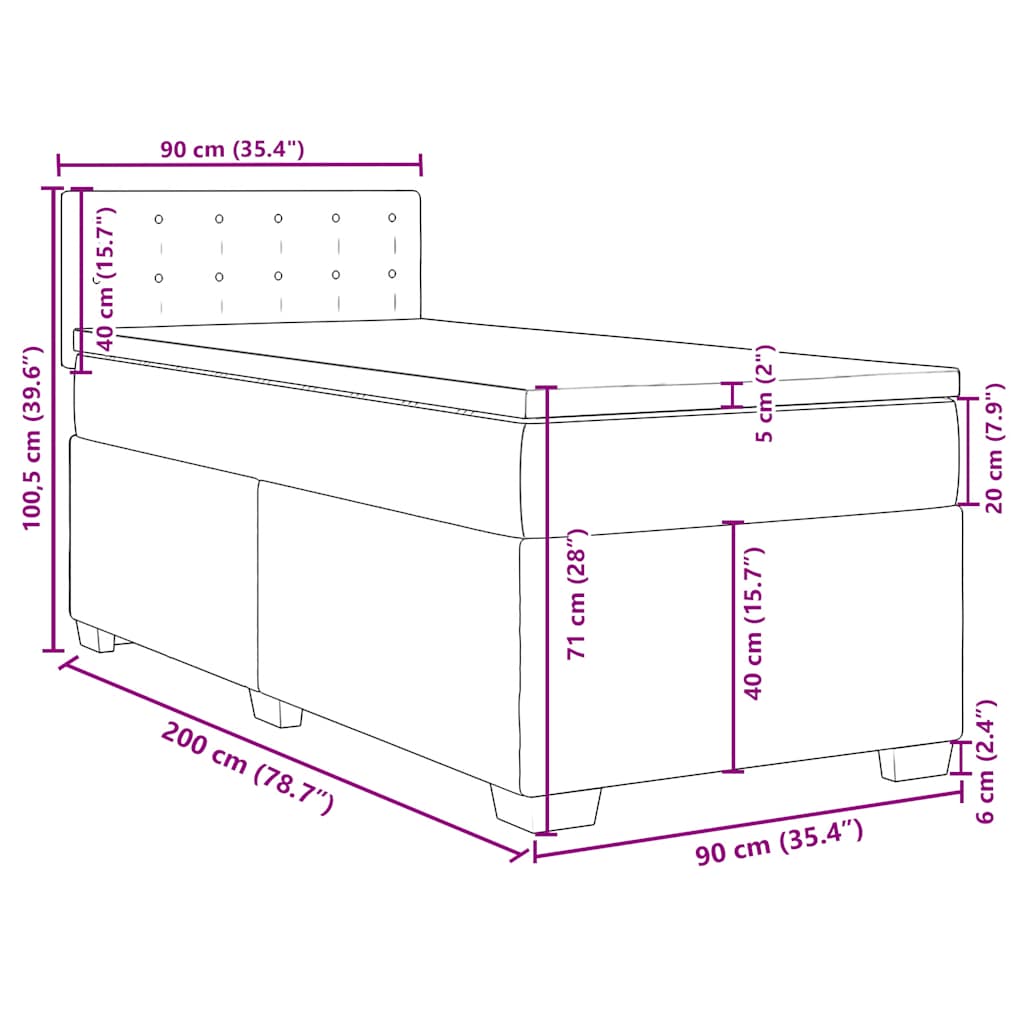 Boxspringbett mit Matratze Blau 90x200 cm Samt