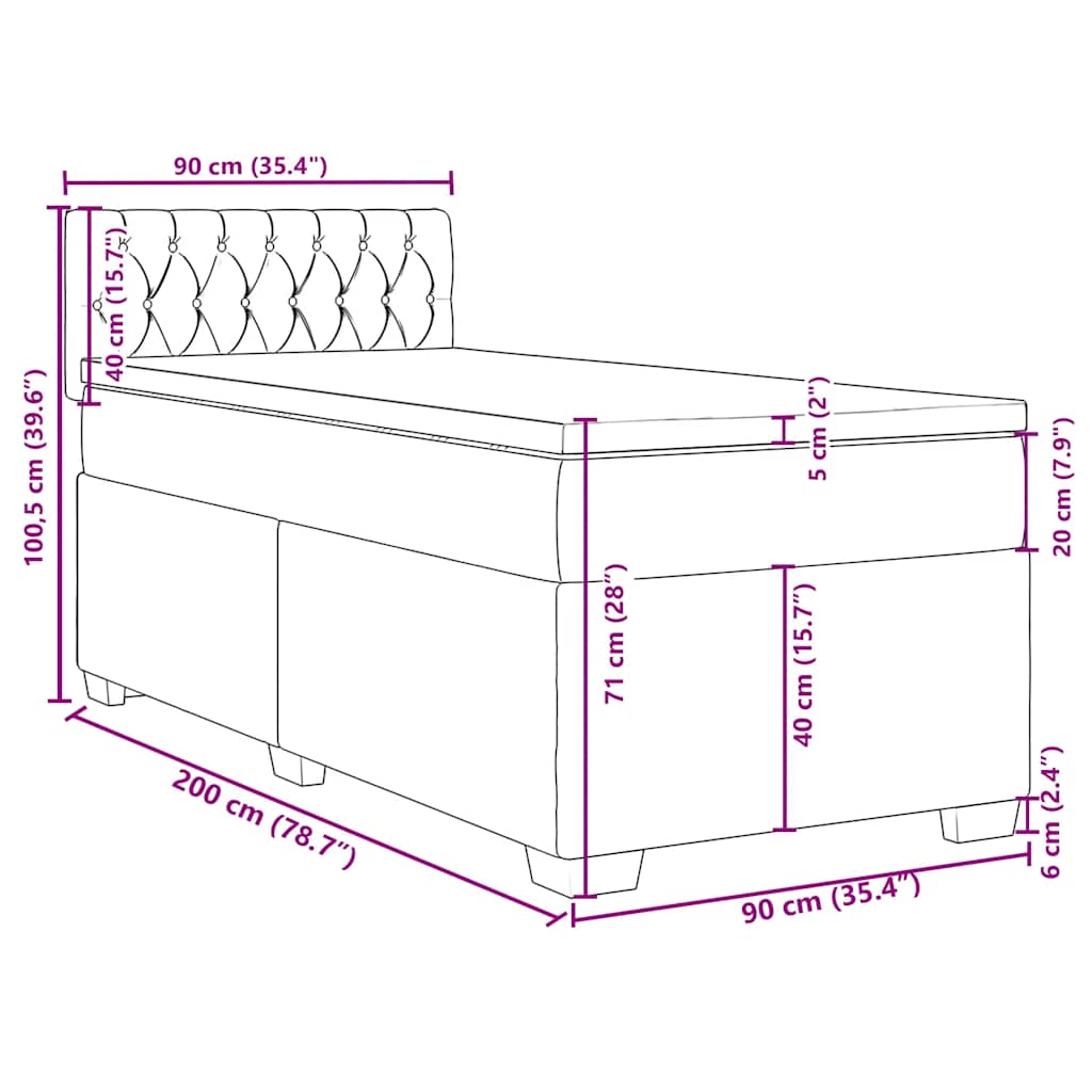 Boxspringbett mit Matratze Blau 90x200 cm Samt