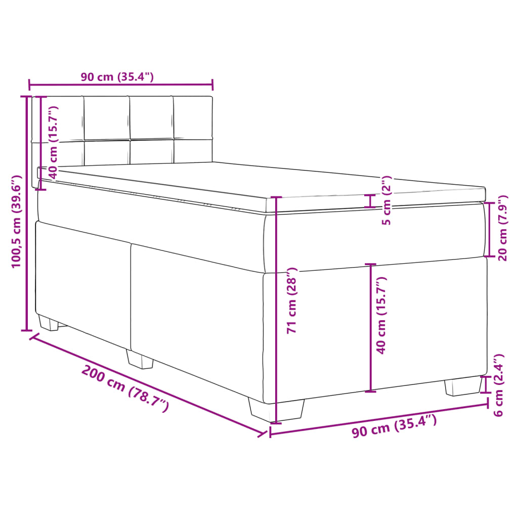 Boxspringbett mit Matratze Hellgrau 90x200 cm Samt
