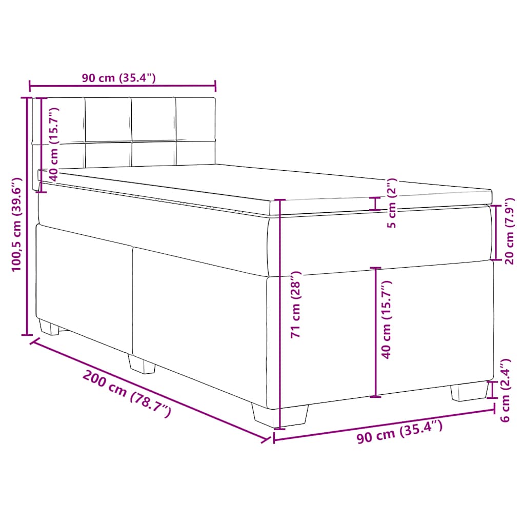 Boxspringbett mit Matratze Blau 90x200 cm Samt