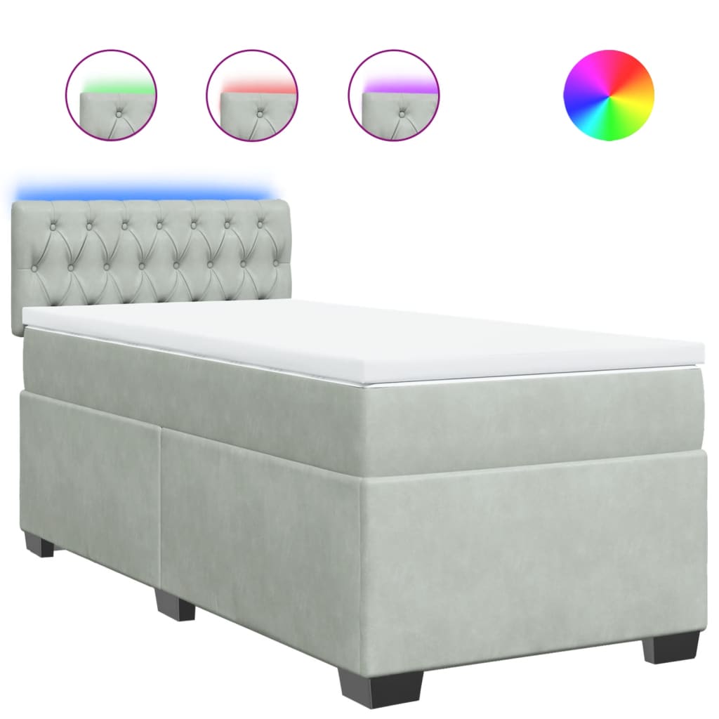Boxspringbett mit Matratze Hellgrau 100x200 cm Samt