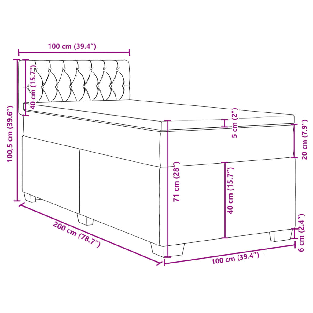 Boxspringbett mit Matratze Hellgrau 100x200 cm Samt