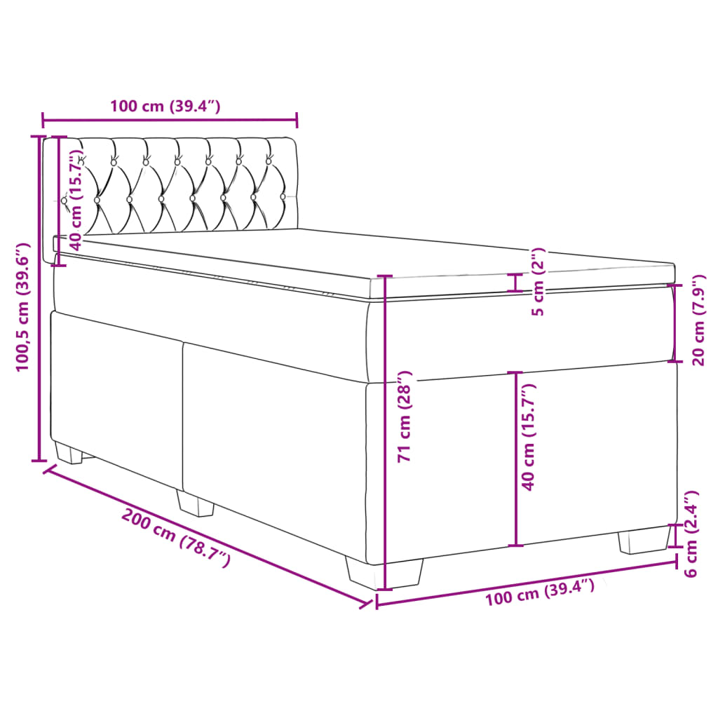 Boxspringbett mit Matratze Schwarz 100x200 cm Samt